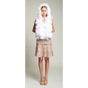 Oscar de la Renta White Fox Fur Hooded Zip-Front Vest, size S, NWT